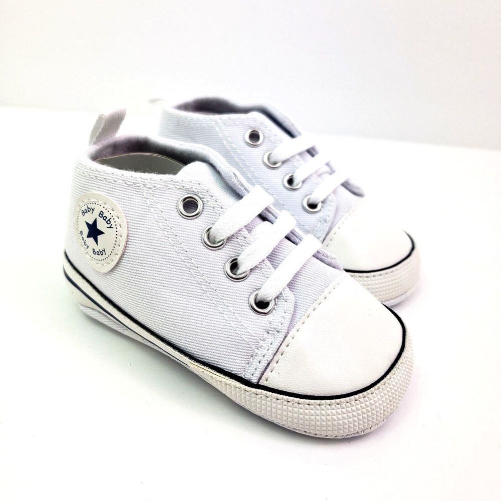 Unbranded Infant Baby Size 0-6 Months White Canvas Denim Sneaker Shoes